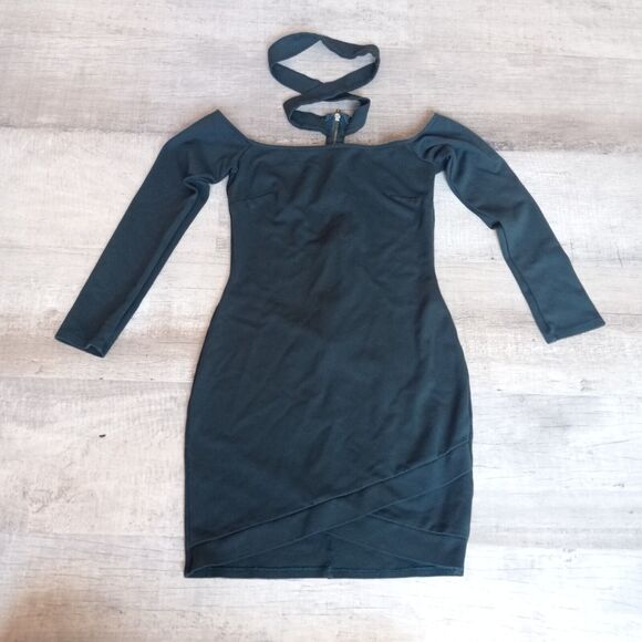 The Vintage Shop Bodycon Mini Dress Green Size S/M Halter - Picture 1 of 7